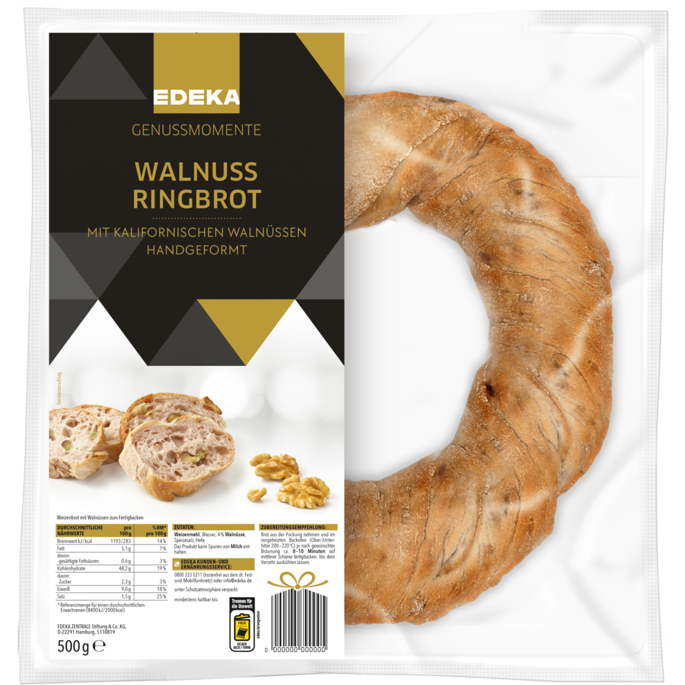 EDEKA Genussmomente Ringbrot Walnuss 500 G Zum Fertigbacken Brot