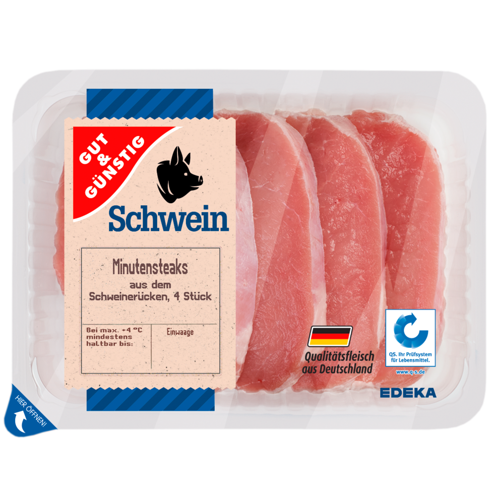 GUT&GÜNSTIG Schweine-Minutensteaks 400 g | | & | | bestellen Fleisch Konsum verpackt Alle Geflügel Online | | Kühlprodukte Fleischspezialitäten Produkte Leipzig